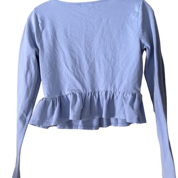 Forever 21 Baby Blue Long-Sleeve Top - Scoop Neck, Ruffled Peplum, Y2K Style - Picture 2 of 5